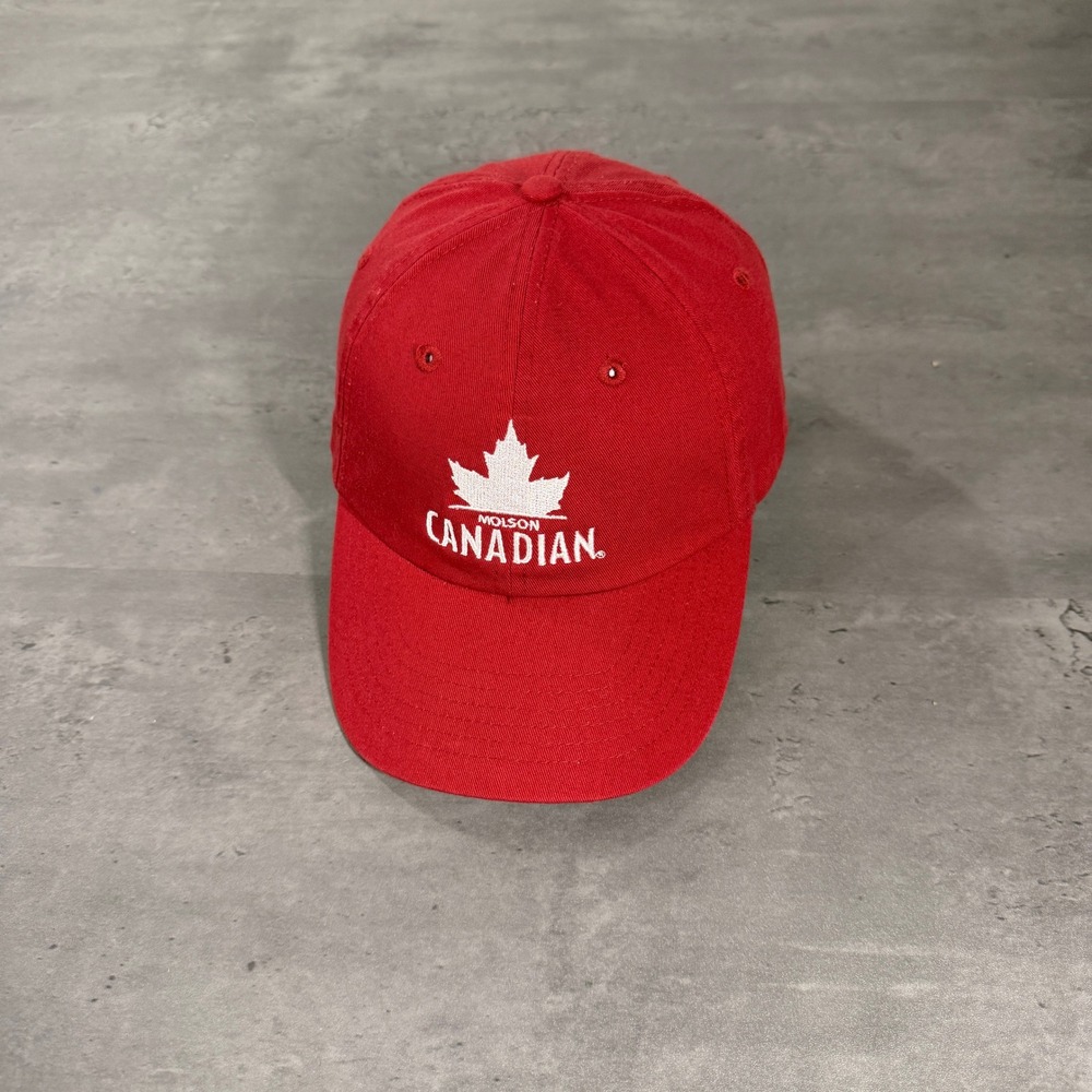 Molson Canadian Hat Mens Red Cotton Adjustable Buckle Dad Cap Beer Lager Leaf
